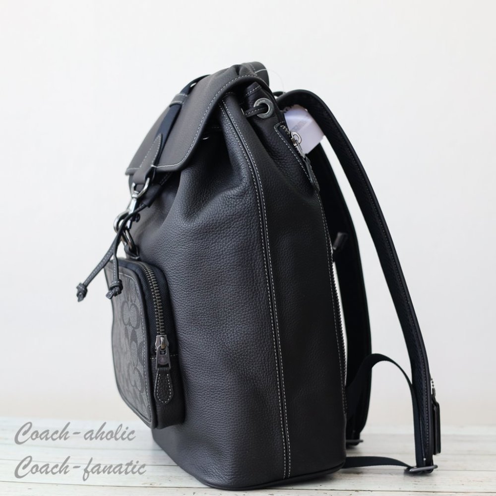 NWT Coach C9864 Sullivan Backpack In Signature Canvas Black/Charcoal - Picture 3 of 13